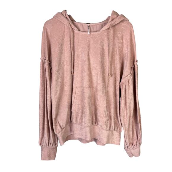 Free People Early Morning Hoodie Neutral Blush Pink Terry Oversized Pullover - Picture 6 of 15